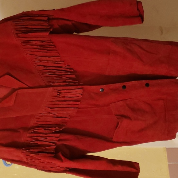Vintage Avon Fashions Red Fringed Suede 80s 90s Leather Collar Jacket ❤ - Picture 2 of 14